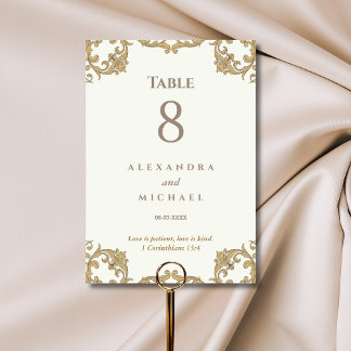 Ivory Ornate Baroque Christian Wedding  Table Number