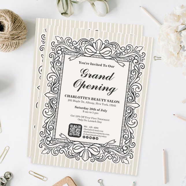 Ivory Ornate Bow Frame Grand Opening Flyer (Ivory Ornate Bow Frame Grand Opening Flyer)