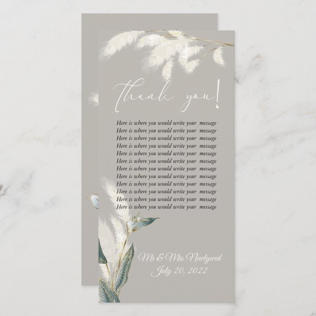 Ivory Pampas Grass Table Setting Thank You Cards  (Front/Back)