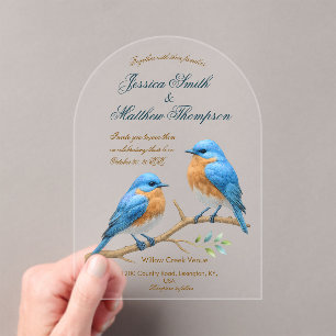 Ivory Pastel Lovebirds Romantic Bluebirds Wedding Acrylic Invitations