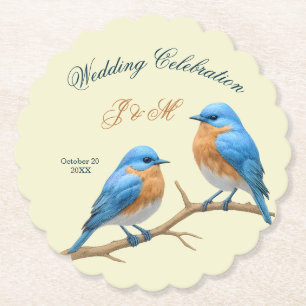 Ivory Pastel Lovebirds Romantic Bluebirds Wedding Paper Coaster
