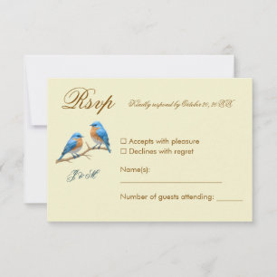 Ivory Pastel Lovebirds Romantic Bluebirds Wedding RSVP Card