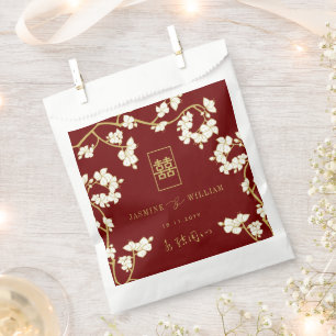 Ivory Peach/Plum Blossoms Double Happiness Wedding Favour Bags