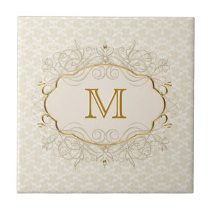 Ivory Pearl and Gold Monogram Tile