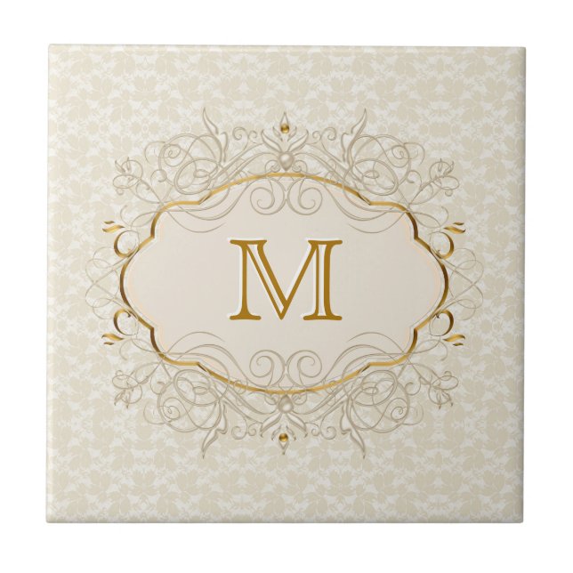 Ivory Pearl and Gold Monogram Tile (Front)