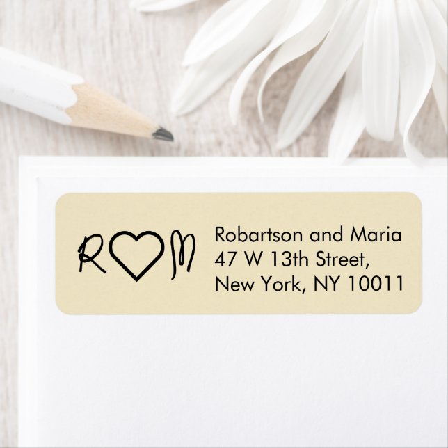 Ivory pearl Couple Monogram Heart Return Address (Insitu)