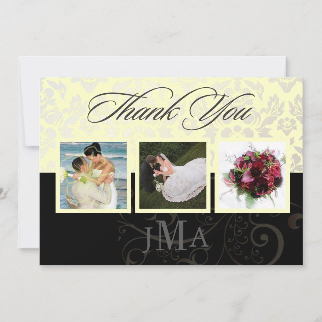 Ivory + Pearl Damask, Thank you cards, DIY colours (Front)