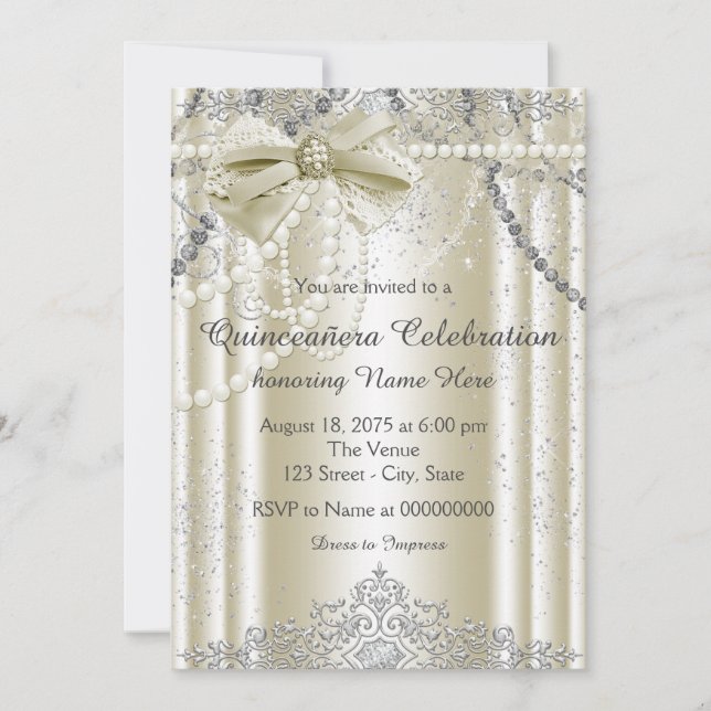 Ivory Pearl Quinceanera Invitation (Front)