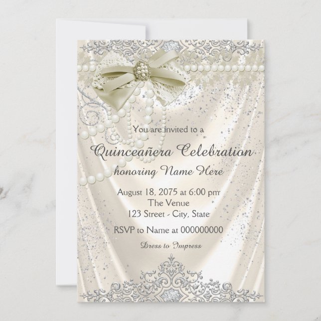 Ivory Pearl Satin Quinceanera Invitation (Front)