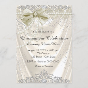 Ivory Pearl Satin Quinceanera Invitation