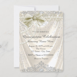 Ivory Pearl Satin Quinceanera Invitation