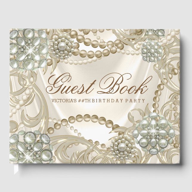 Ivory Pearl Womans Birthday Party Guest Book (Front)