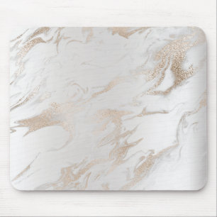 Ivory Pearly Titanium Gold White Gray Marble Mouse Mat