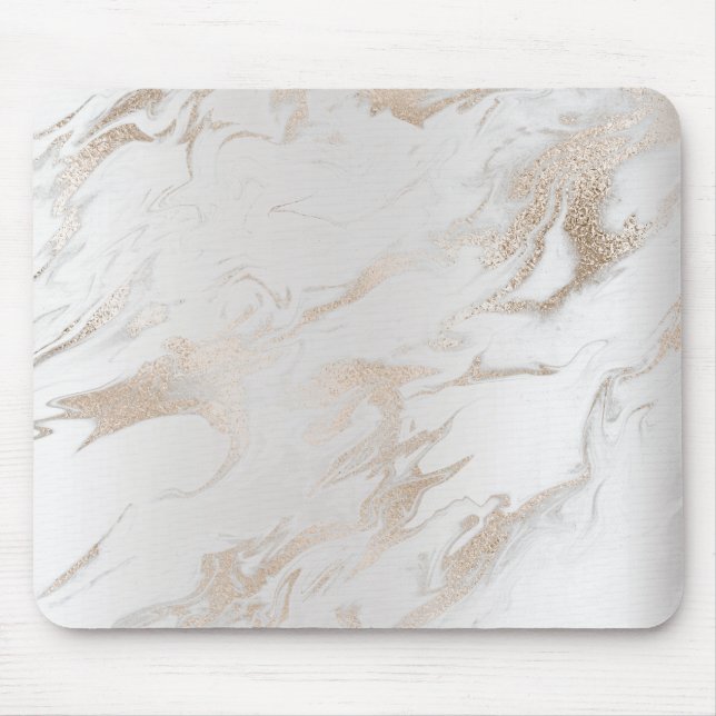 Ivory Pearly Titanium Gold White Gray Marble Mouse Mat (Front)