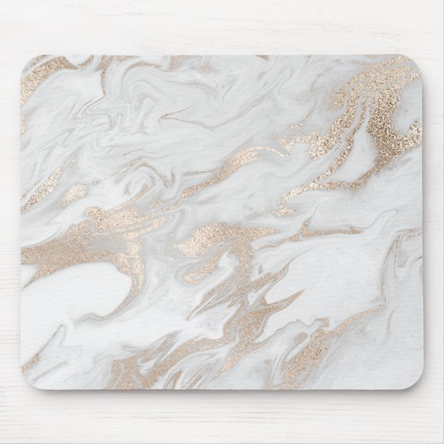 Ivory Pearly Titanium Gold White Gray Marble Mouse Mat (Front)