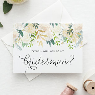 Ivory Peonies Glitter Will You Be My Bridesman Card