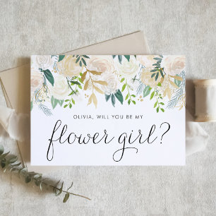 Ivory Peonies Glitter Will You Be My Flower Girl Card