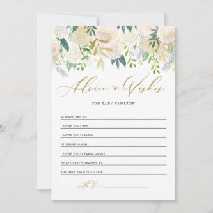 Ivory Peonies Gold Glitter Well Wishes for Baby Advice Card