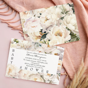 Ivory Peony Floral Neutral Baby Shower Invitation