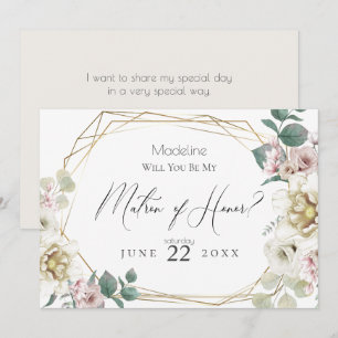 Ivory Peony Flower Will You Be My Matron of Honour Invitation