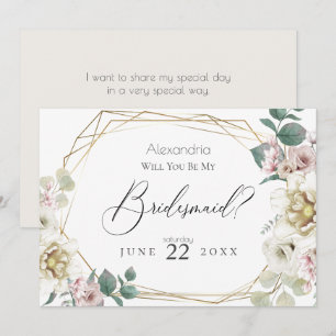 Ivory Peony Flowers Will You Be My Bridesmaid Invitation