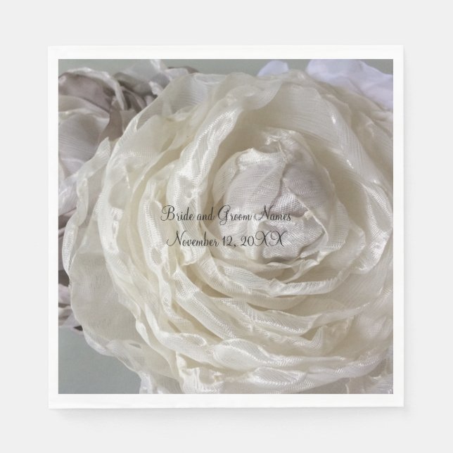 Ivory Peony Wedding Napkin (Front)