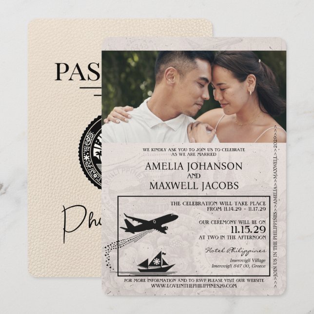 Ivory Philippines Passport Wedding Invitation (Front/Back)