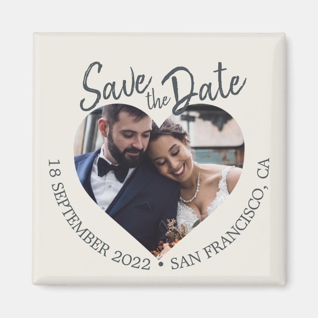 Ivory Photo Modern Script Save the Date Magnet (Front)