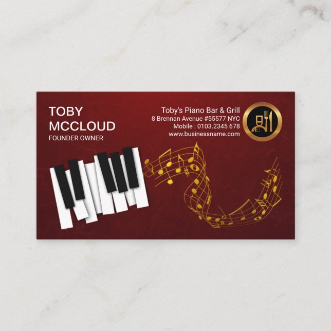 Ivory Piano Keys Gold Music Notes Business Card (Front)