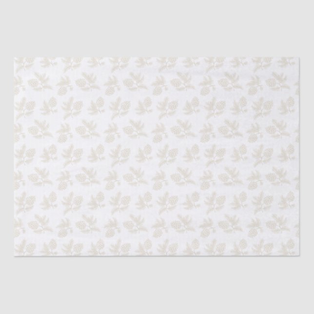 Ivory Pine sprigs with pinecones holiday Tissue Paper (Front)