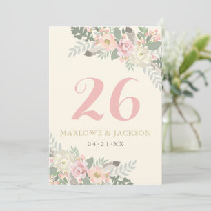 Ivory Pink and Gold Boho Wedding Table Number