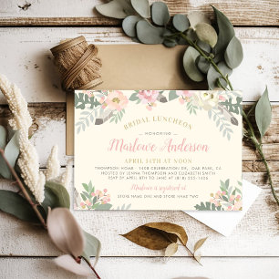 Ivory Pink and Gold Floral Boho Bridal Luncheon Invitation