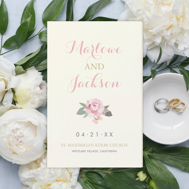 Ivory Pink and Gold Floral Wedding Programs (Creator Uploaded)