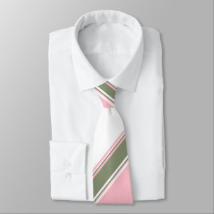 Ivory Pink and Sage Alternating Striped Tie