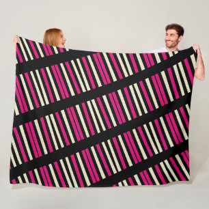 Ivory Pink Black Stripes Fleece Blanket