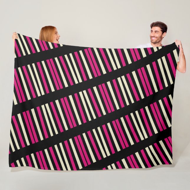 Ivory Pink Black Stripes Fleece Blanket (In Situ)