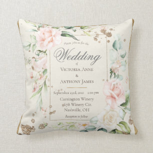 Ivory Pink Blush Romantic Floral Wedding  Cushion