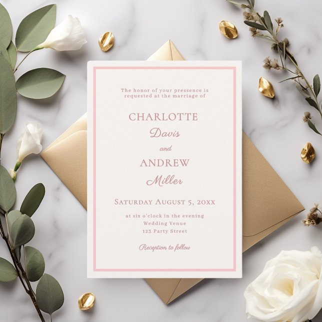 Ivory pink elegant minimalist wedding invitation (Creator Uploaded)