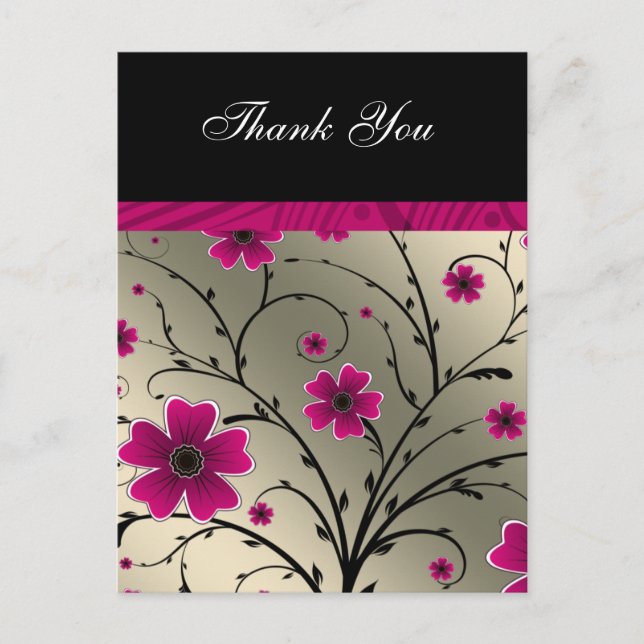 ivory pink floral thank you postcard (Front)