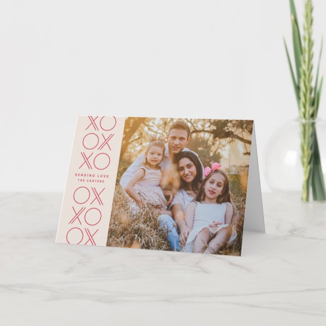 Ivory Pink Geometric XO Valentine's Day Photo Card (Front)