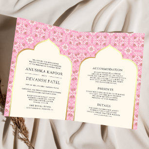 Ivory Pink Pattern All in One Indian Wedding Invitation