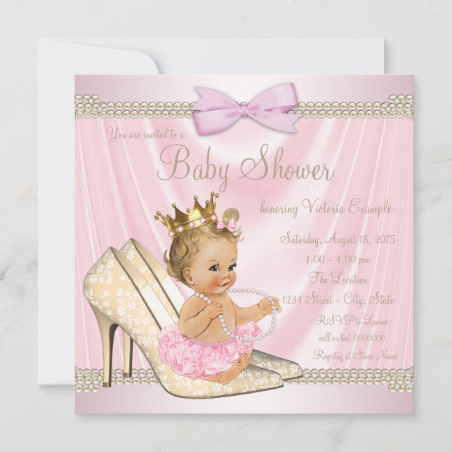 Ivory Pink Pearl High Heel Baby Shower Invitation (Front)