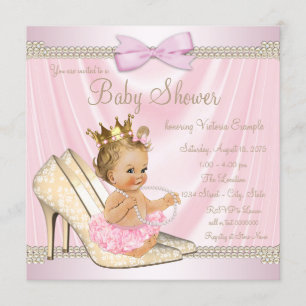 Ivory Pink Pearl High Heel Baby Shower Invitation