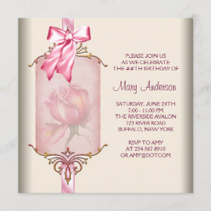 Ivory Pink Rose Womans Birthday Party Invitation