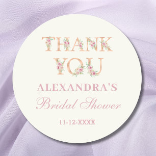 Ivory Pink Roses Floral Bridal Shower Thank You Classic Round Sticker