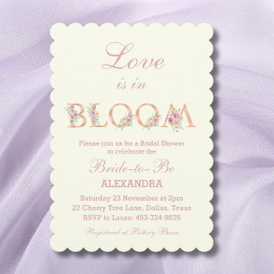 Ivory Pink Roses Love is in Bloom Bridal Shower Invitation