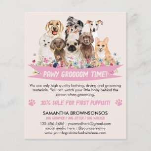 Ivory Pink Simple Floral Illustrated Dog groomer Flyer