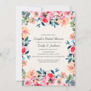 Ivory Pink Spring Floral Couple's Bridal Shower Invitation