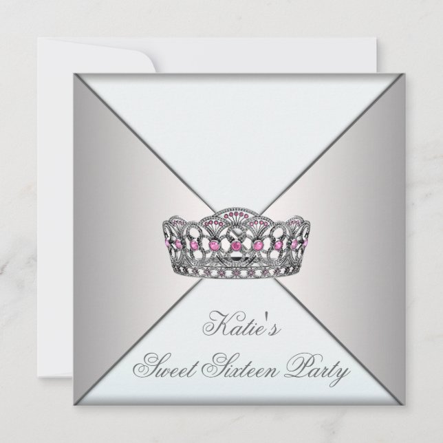 Ivory Pink Tiara White Sweet Sixteen Party Invitation (Front)
