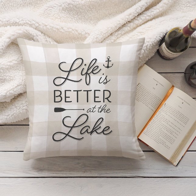 Ivory Plaid Life Is Better At the Lake Cushion (Creator Uploaded)